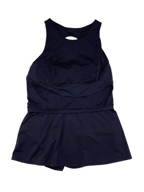 Lucky in Love Roxanne Peplum Tank Top Size XS Black Golf Pickleball Keyhole Back